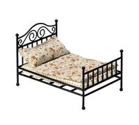 XAGMODSHN Estructura de metal realista modelo de cama para dormitorio, escala 1:12, muebles en miniatura, acabado natural, juego de rol