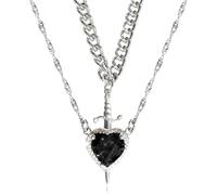 XAGMODSHN Juego de 2 collares de corazón y espadas que simbolizan la unión de espíritus y coraje con revestimiento negro resistente para el uso diario, as described, Acero inoxidable