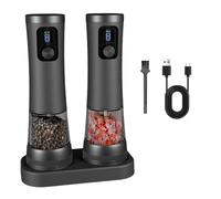XAGMODSHN Molinillos de pimienta eléctricos de 100 ml con base de carga USB, construcción de acero inoxidable, esferas de grosor ajustables, 2 modos de molienda, molinillos eléctricos recargables de