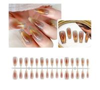 XAGMODSHN Paquete de 30 uñas postizas de ataúd largas a presión con ojos de gato, reutilizables, para mujeres y niñas