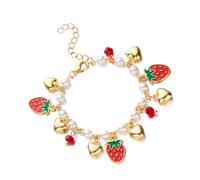 XAGMODSHN Pulsera de cuentas de corazón y cerezas de fresa para mujer, ajustable, encantadora, joyería de frutas, piezas de declaración, as described, Metal