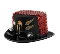 XAGMODSHN Sombrero de copa con remaches de Halloween con detalles de la era industrial, diseño de gafas Coser para cumpleaños, novia, novio, gótico, steampunk, con gafas
