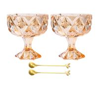 XAGMODSHN Taza de postre de vidrio grueso transparente con diseños de tallo alto, cuenco inastillable para helado, ensalada de frutas, utensilios de cocina, taza de vidrio de helado de pie alto