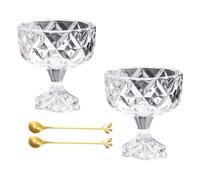 XAGMODSHN Taza de postre de vidrio grueso transparente con diseños de tallo alto, cuenco inastillable para helado, ensalada de frutas, utensilios de cocina, taza de vidrio de helado de pie alto