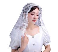 XAGMODSHN Velo de capilla Mantilla con bordado de flores latinas para cubrir la cabeza, bufanda de borde de encaje para confirmación, bautismo, 2 velos de encaje español, Mantilla católica, cubierta