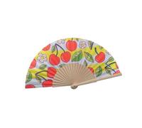 XAGMODSHN Ventilador de mano de tela de madera con estampado de limón o cerezas, ventilador plegable de 7 pulgadas para bailar, eventos sociales y exhibición de arte de pared, ventilador plegable
