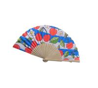 XAGMODSHN Ventilador de mano de tela de madera con estampado de limón o cerezas, ventilador plegable de 7 pulgadas para bailar, eventos sociales y exhibición de arte de pared, ventilador plegable