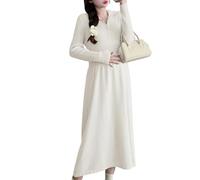 XAGMODSHN Vestido de maternidad de tela de punto de poliéster para otoño e invierno, agradable a la piel, cómodo, adelgazante, vestido de maternidad, crema, XXL