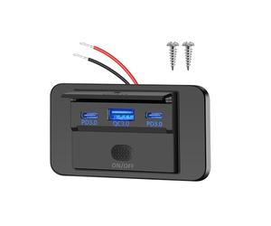 Xahpower Enchufe USB de 12 V, 36 W Dual PD3.0 USB C y QC3.0 USB A para teléfono móvil, carga rápida, resistente al agua, cargador con interruptor, compatible con autocaravanas de 12 V/24 V, coche