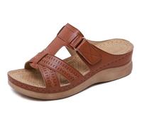 XAIODRAGONSKY Sandalias ortopédicas de cuña para mujer 2025, sandalias planas de plataforma con puntera abierta, sandalias bohemias, cómodas para exteriores, Marrón, 35 EU