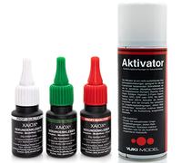 XAiOX Juego de pegamento instantáneo, líquido fino, líquido medio, grueso en botellas con protección UV y spray activador.