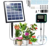 Xakay Sistema de Riego Solar con Programador Riego, 3W Riego por Goteo Automatico, Kits de Riego por Goteo con 15 Micro Cabezales de Goteo para Vacaciones Balcones Invernaderos Macetas Plantas