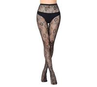 XALFST 1 Par de Medias Negras de Encaje para Mujer, Pantys de Rejilla con Encaje Floral de Girasol, Talla Única, Medias Red Jacquard Elásticas y Transpirables de Cintura Alta para Fiestas