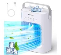 XAMATTS Ventilador portátil de aire acondicionado, mini aire acondicionado evaporativo 4 en 1, portátil, 700 ml, ventilador personal de aire de escritorio pequeño, humidificador, luz nocturna, 3
