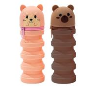 XANHOY 2 estuches telescópicos extensibles para bolígrafos, bolsa de silicona con cremallera, soporte para lápices para niños y estudiantes, Como se muestra en la imagen, 6.5*12.5 cm, Oso y perro