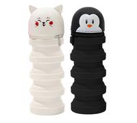 XANHOY 2 estuches telescópicos extensibles para bolígrafos, bolsa de silicona con cremallera, soporte para lápices para niños y estudiantes, Como se muestra en la imagen, 6.5*12.5 cm, Pingüino y gato