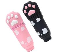 XANHOY 2 estuches telescópicos para bolígrafos de dibujos animados, bolsa de silicona con cremallera, estuche para lápices, soporte para bolígrafos de pie para estudiantes, Rosa y negro, 22*6.5*7.5 cm