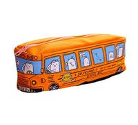 XANHOY Bolsa de lona para bolígrafos, diseño de autobús de dibujos animados, gran capacidad, con cremallera, bolsa de papelería de viaje para estudiantes, niños y escuelas, Color naranja, 19*6.5*6 cm
