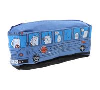XANHOY Bolsa de lona para bolígrafos, diseño de autobús de dibujos animados, gran capacidad, con cremallera, bolsa de papelería de viaje para estudiantes, niños y escuelas, Blue, 19*6.5*6 cm