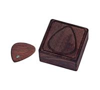 XANHOY Caja de almacenamiento flexible para púas de guitarra de madera, estuche práctico para púas de guitarra para niños, Palisandro con 1 púa, 4.05*4.05*2.05 cm