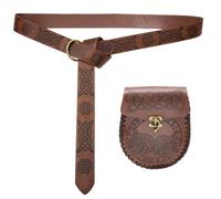 XANHOY Cinturón vintage de piel sintética con bolsillo para monedas, cinturón de vestir para fiesta temática medieval con patrón en relieve, suministros de cosplay, Brown, # A