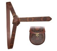 XANHOY Cinturón vintage de piel sintética con bolsillo para monedas, cinturón de vestir para fiesta temática medieval con patrón en relieve, suministros de cosplay, Brown, # B