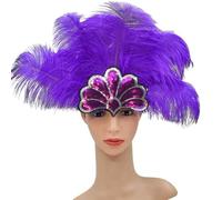 XANHOY Diadema de plumas con lentejuelas para mujer, tocado exagerado con banda elástica para carnaval, fiestas y vísperas especiales