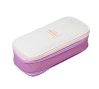 XANHOY Estuche de lona de gran capacidad, con cremallera, bolsa extensible para artículos de papelería, bolsa para bolígrafos para estudiantes y escuelas, Morado y beige, 22*11*6.5 cm