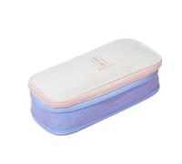 XANHOY Estuche de lona de gran capacidad, con cremallera, bolsa extensible para artículos de papelería, bolsa para bolígrafos para estudiantes y escuelas, Azul claro y beige, 22*11*6.5 cm