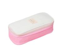 XANHOY Estuche de lona de gran capacidad, con cremallera, bolsa extensible para artículos de papelería, bolsa para bolígrafos para estudiantes y escuelas, rosa y beige, 22*11*6.5 cm