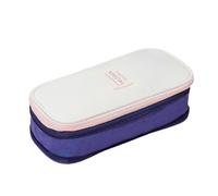 XANHOY Estuche de lona de gran capacidad, con cremallera, bolsa extensible para artículos de papelería, bolsa para bolígrafos para estudiantes y escuelas, Azul marino y beige, 22*11*6.5 cm