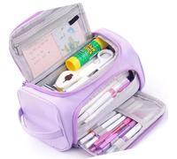 XANHOY Estuche multiusos para bolígrafos de gran capacidad, doble capa, bolsa de cosméticos de viaje para estudiantes, mujeres y niñas, morado claro, 22*12 cm