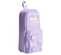 XANHOY Estuche para lápices de dibujos animados, 6 compartimentos, gran capacidad, con cremallera, soporte para bolígrafos para estudiantes, Oso helado morado, As shown in the picture