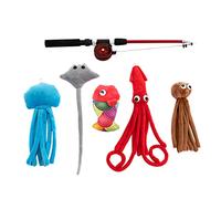 XANHOY Juguete interactivo para gatos, varita de juguete con 5 piezas de animales de peluche retráctiles, ideas de regalo para gatitos