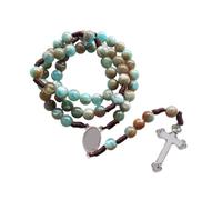 XANHOY Pulsera de rosario de cuentas de cristal coloridas, hecha a mano, cuentas anudadas para hombres y mujeres, As shown in pictures, Cuerda acrílica y aleación