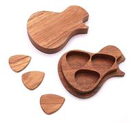 XANHOY Soporte para púas de guitarra con 3 púas de madera para guitarra, estuche para púas en forma de guitarra, caja de guitarra bajo, instrumento musical