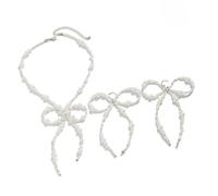 Xanorrg Conjunto De Joyas Con Collar Y Pendientes Diseño Lazo Acentuado Perlas Únicas Versátil Para Atuendos Informales Eventos Formales Conjunto Regalo Joyería Lazo Y Perlas Modernas