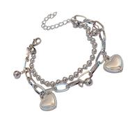 Xanorrg Sofisticada Pulsera De Borlas Corazón Doble Capa Brazalete Cadena Cuentas Aleación Resistente para Mujeres Hip Hop Declaración Regalos Joyería Romántica