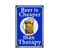 Xanovir Cartel de lata de cerveza, póster de metal vintage, decoración de pared, Beer is Cheaper than Therapy, para pub, restaurantes, cafetería, club, placa de pared de cueva de hombre, 8 x 12