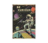 Xanovir Letreros de estaño de astronautas, arte metálico del espacio exterior, Be Curious, póster del espacio del universo, placa decorativa de pared positiva para niños y niños, guardería, sala de
