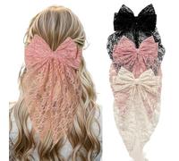 Xansema 3 lazos grandes para el cabello para mujeres y niñas, lazo largo grande de encaje, accesorios para coleta (estilo A)