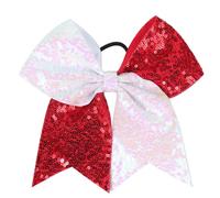 Xansema Lazo para el pelo para niñas, lazo grande con lentejuelas, cola de caballo para mujeres, adolescentes y niñas, cinta para animadora (rojo + blanco)