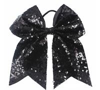 Xansema Lazos elásticos para el pelo con lentejuelas de 6.5 pulgadas, cinta grande para animar cola de caballo para mujeres, niñas, niños y adolescentes (negro)