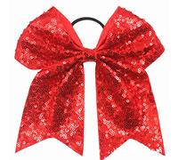 Xansema Lazos elásticos para el pelo con lentejuelas de 6.5 pulgadas, cinta grande para animar coleta para mujeres, niñas, niños y adolescentes (rojo)