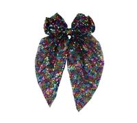 Xansema Lazos grandes con purpurina para el cabello para mujeres y niñas, con lentejuelas, grandes y largos, accesorios para el cabello (negro colorido)