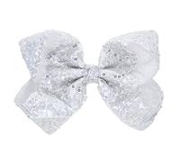 Xansema Lazos para el pelo con lentejuelas: pinzas y pasadores grandes de cocodrilo de 8 pulgadas para niñas, mujeres, adolescentes y niños (plateado)