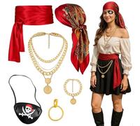 Xanthelle Disfraz de Pirata para Mujeres, Set de Accesorios con Pañuelo, Cinturón y Banda de Satén, Disfraz de Pirata para Cosplay de Mujeres