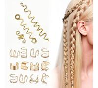 Xanthelle Haarschmuck, 15 piezas de adornos dorados para el cabello, perlas para el cabello de clip, anillos para el cabello y accesorios para festivales para dreadlocks y damas de festivales