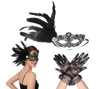 Xanthelle Máscara de Encaje Dama & Conjunto de Guantes, Máscara Veneciana Negra Para Carnaval, Baile de Máscaras y Disfraz de Rostro