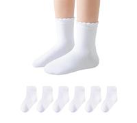 Xanthelle Rüschen Socken,6 Pares 31-35 Calcetines Niñas con Volantes, Calcetines Blancos Niñas, Calcetines Blancos para Niñas